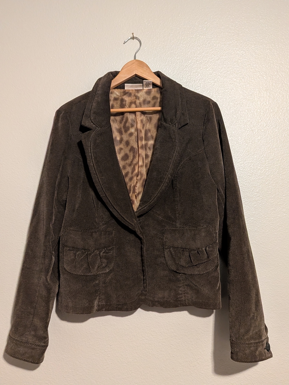 Vintage DKNY Corduroy Blazer Brown Leopard Insides Y2K Goblincore